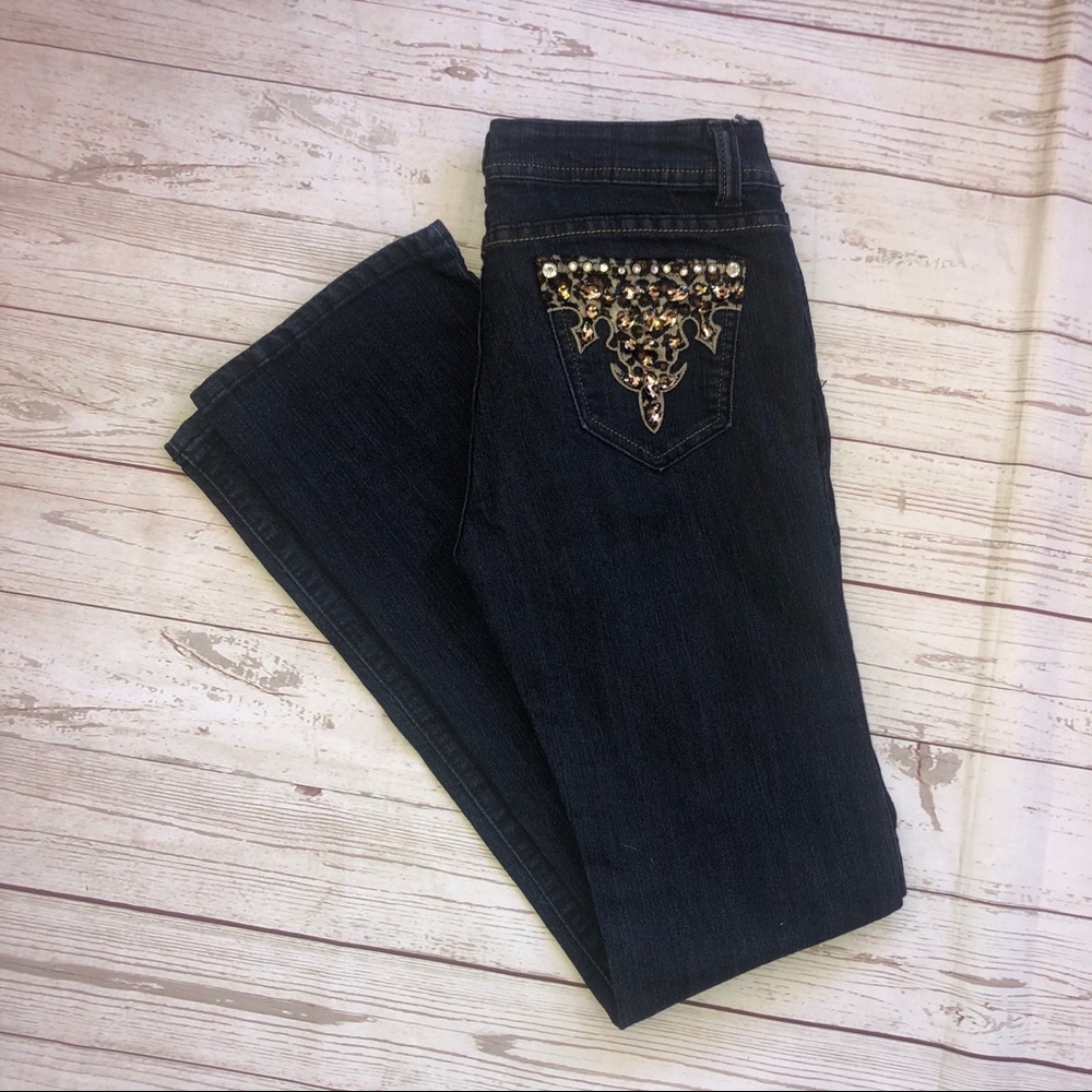JZ Jeans boot cut with animal print and bling